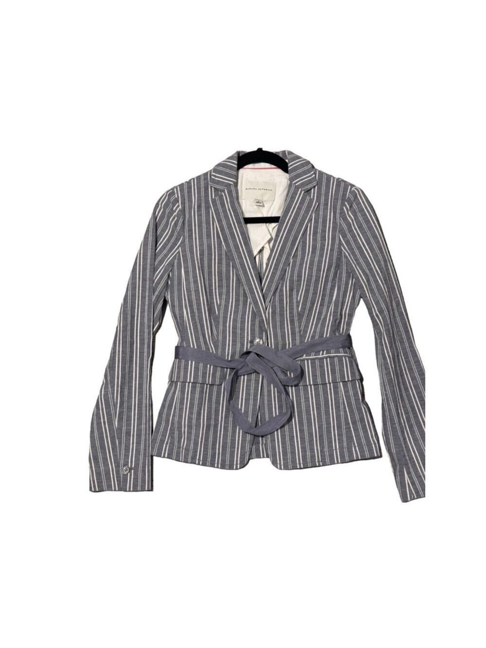 Banana Republic jacket w/belt blue white stripes size 2 stretch